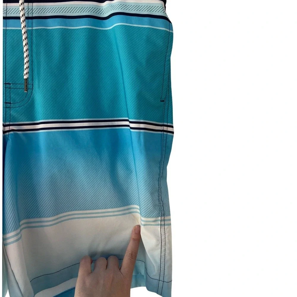 Sonoma Swim Trunks Striped Drawstring‎ Blue Navy White Pockets XL Nice PreOwned